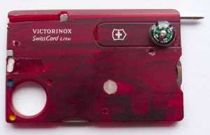 The modified Victorinox Swisscard in writing position